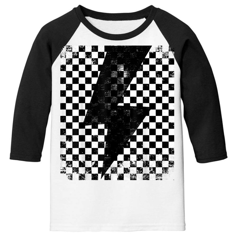 Checkered Lightning Bolt Thunder Checkerboard Graphic T Shirt Youth 3/4 Sleeve by jobsfvhaazg | Artistshot