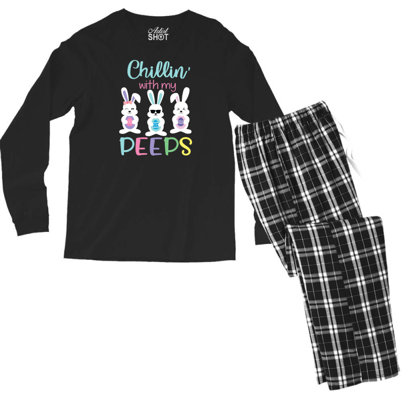 Chillin With My Peeps Tshirt Easter Bunny Candy Gift Men's Long Sleeve Pajama Set | Artistshot