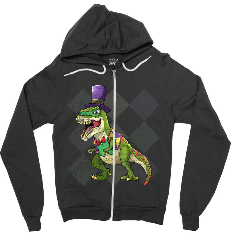 Kids Mardi Gras  Dinosaur T Rex Beads Costume Grunge Zipper Hoodie | Artistshot