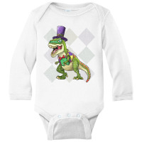 Kids Mardi Gras Shirt Dinosaur T Rex Beads Costume Grunge T Shirt Long Sleeve Baby Bodysuit | Artistshot