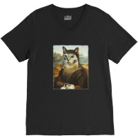 Mona Lisa Cat V-neck Tee | Artistshot