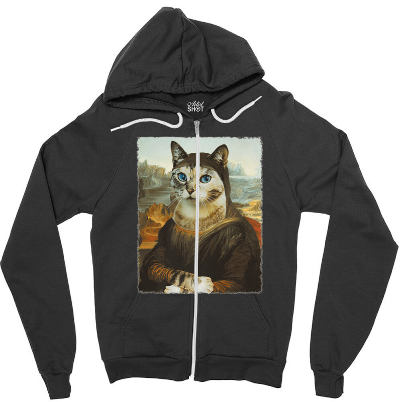 Mona Lisa Cat Zipper Hoodie | Artistshot