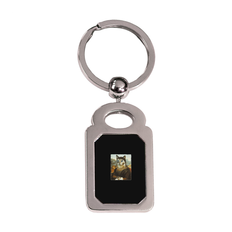 Mona Lisa Cat Silver Rectangle Keychain | Artistshot