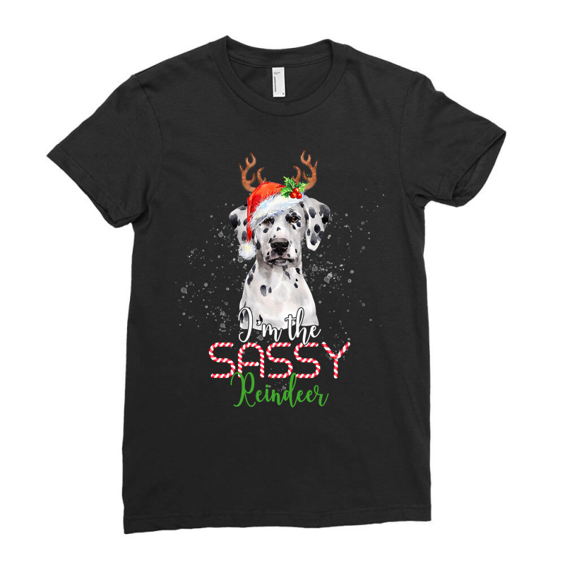 Dalmatian Dog Christmas Dalmatian Im The Sassy Reindeer Santa Dog 494  Ladies Fitted T-Shirt by pester | Artistshot