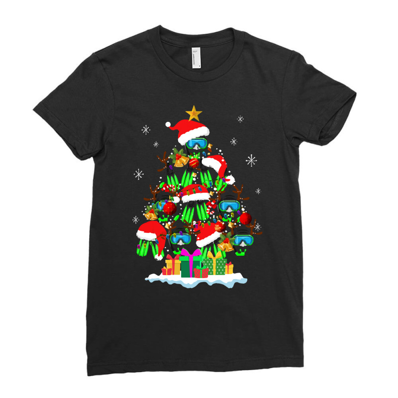 Awesome Christmas Tree With Diving Ball T  Shirt Diving Christmas Sant Ladies Fitted T-Shirt by machoislands | Artistshot