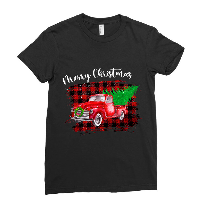 Vintage Wagon Christmas Tree On Car Xmas Truck Vacation T-shirt Ladies Fitted T-Shirt by cm-arts | Artistshot