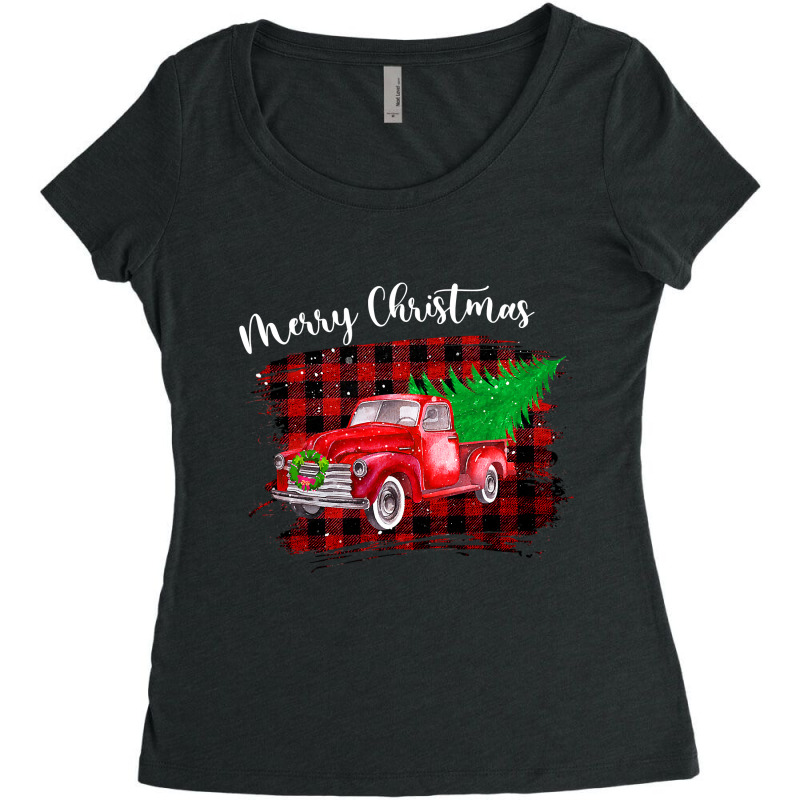 Vintage Wagon Christmas Tree On Car Xmas Truck Vacation T-shirt Women's Triblend Scoop T-shirt by cm-arts | Artistshot