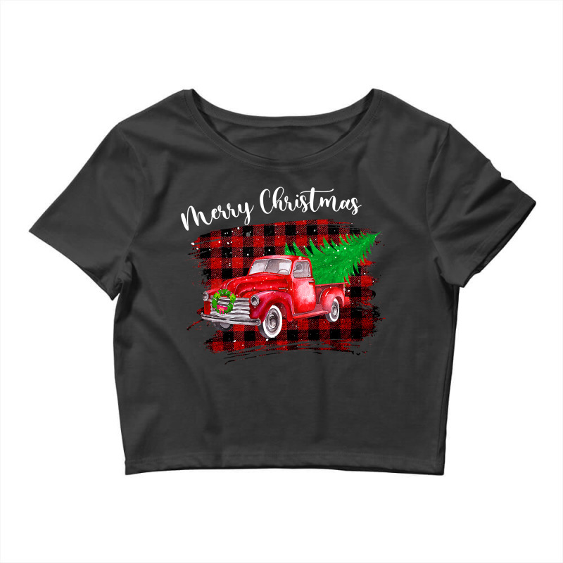 Vintage Wagon Christmas Tree On Car Xmas Truck Vacation T-shirt Crop Top by cm-arts | Artistshot