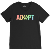 Vintage Rainbow Adopt A Dog Rescue Foster Adoption Month V-neck Tee | Artistshot