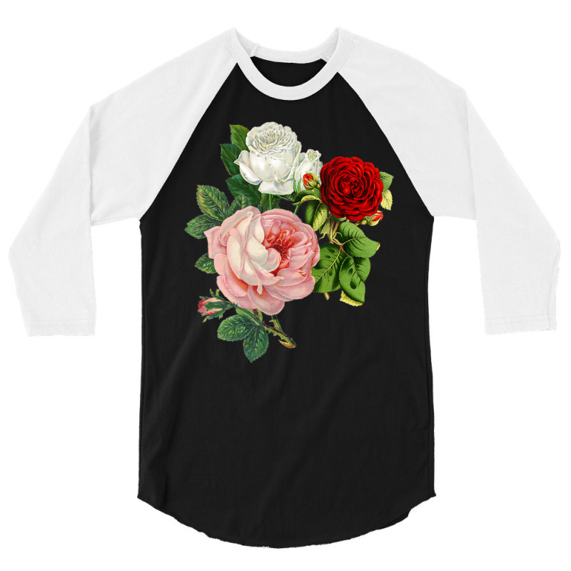 Vintage Roses Flower Floral Illustration Blossom Lovers 3/4 Sleeve Shirt by Jerhogen528 | Artistshot