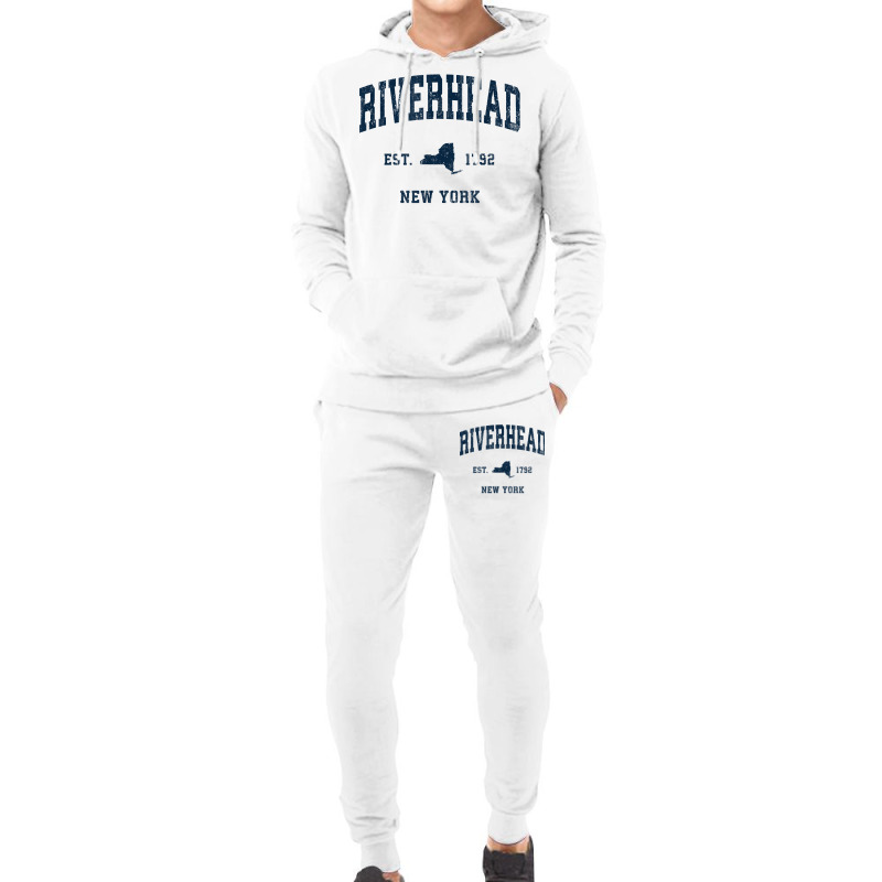 Riverhead New York Ny Vintage Athletic Navy Sports Design T Shirt Hoodie & Jogger Set | Artistshot