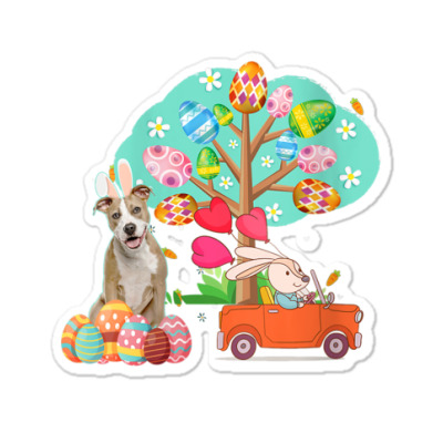 Pitbull And Bunny Hunting Egg Tree Sticker Designed By Bariteau Hannah