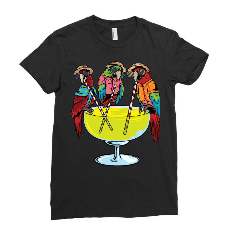 Bird Parrots Newest Animal T  Shirt Parrots Drinking Margarita Hawaiia Ladies Fitted T-Shirt by machoislands | Artistshot