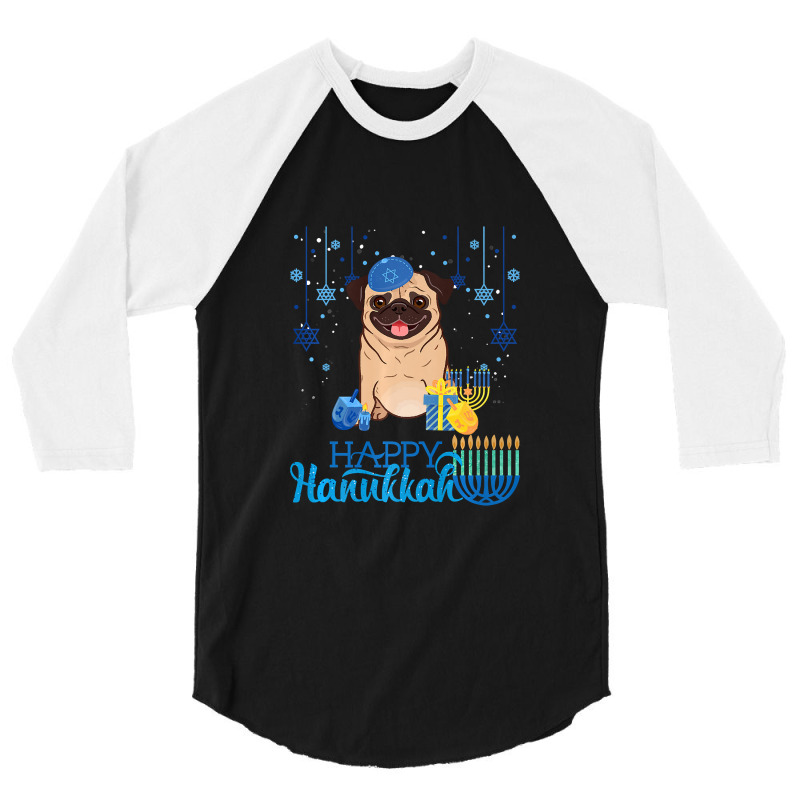 Jewish Pug Dog Menorah Hat Chanukah Hanukkah Jewish Xmas Premium T-shi 3/4 Sleeve Shirt | Artistshot