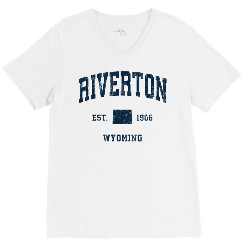 Riverton Wyoming Wy Vintage Athletic Navy Sports Design T Shirt V-neck Tee | Artistshot