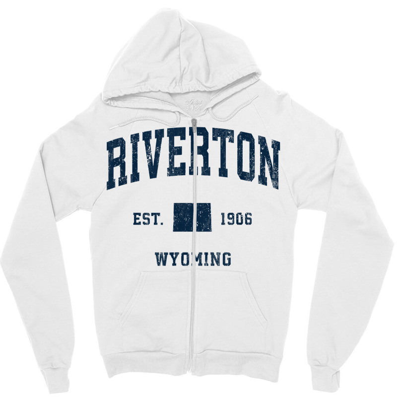 Riverton Wyoming Wy Vintage Athletic Navy Sports Design T Shirt Zipper Hoodie | Artistshot