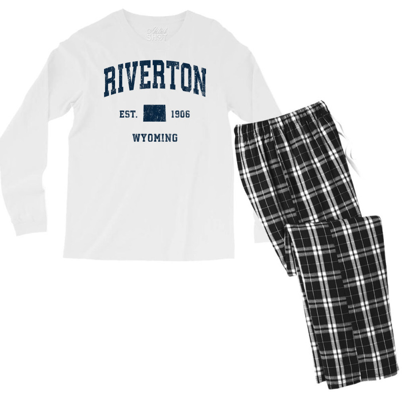 Riverton Wyoming Wy Vintage Athletic Navy Sports Design T Shirt Men's Long Sleeve Pajama Set | Artistshot