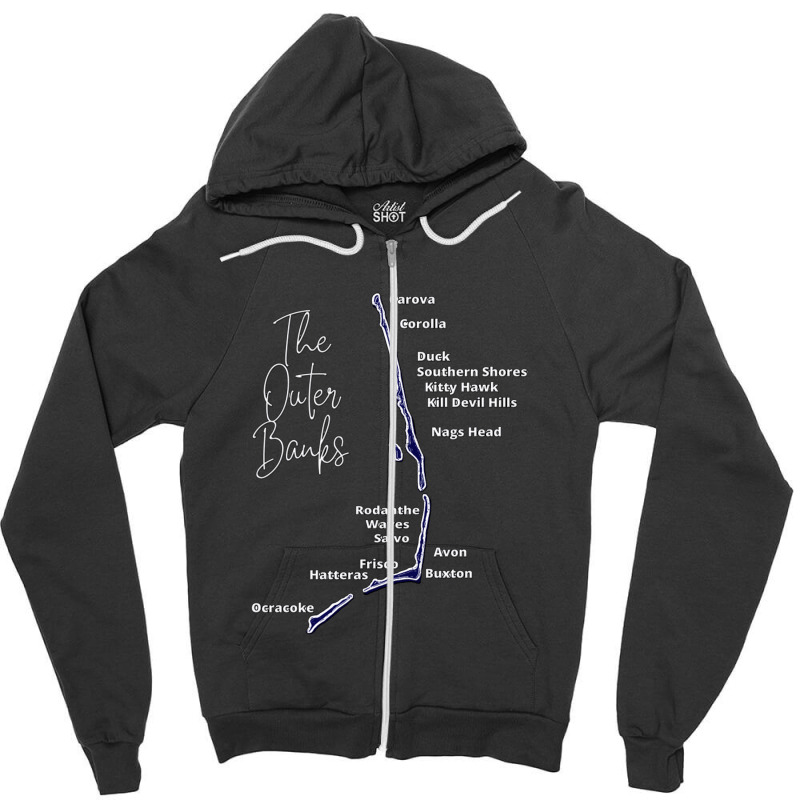 The Outer Banks Map In Blue  Outer Banks Map Zipper Hoodie | Artistshot