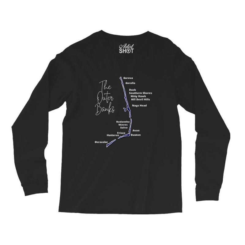 The Outer Banks Map In Blue  Outer Banks Map Long Sleeve Shirts | Artistshot