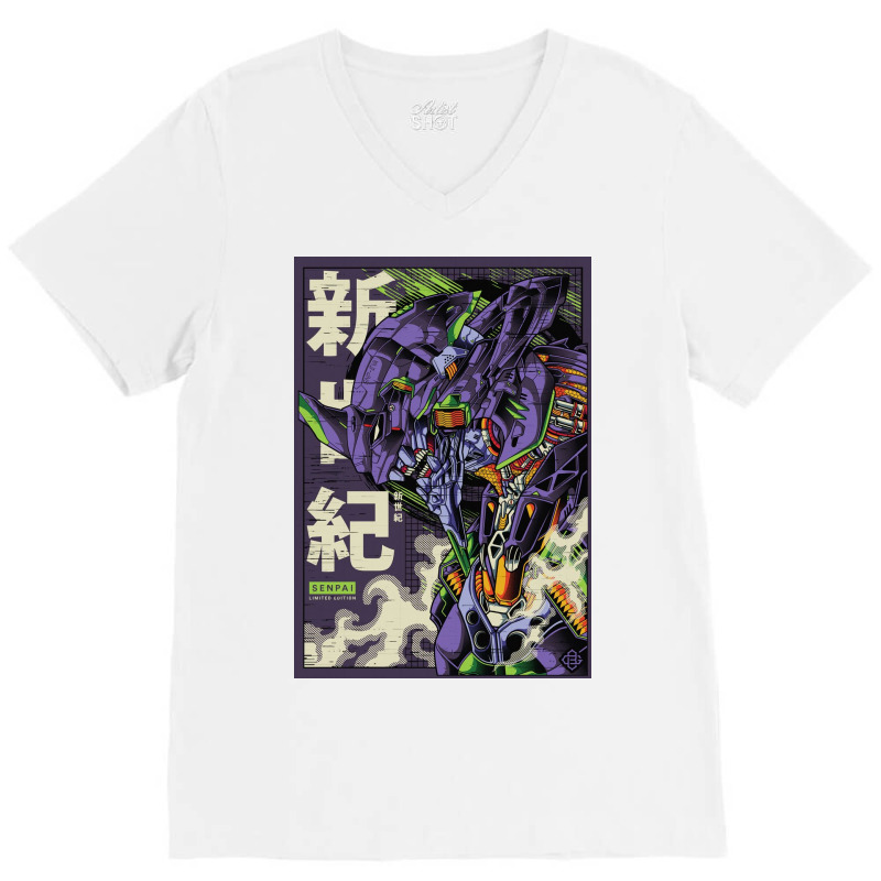 Neon Eva 01 Mecha V-Neck Tee by fredcbenny | Artistshot