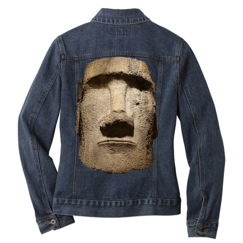 Easter Island Moai Statue Monolith World Mystery Ladies Denim Jacket by EricWade | Artistshot