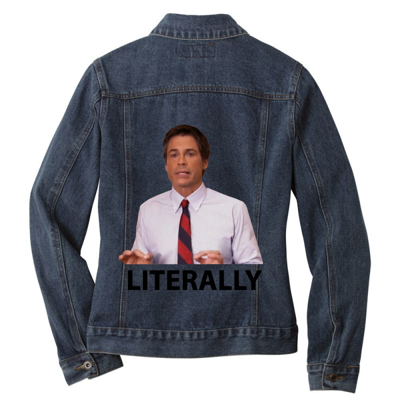 Parks And Rec Chris Traeger Literally Ladies Denim Jacket by cm-arts | Artistshot