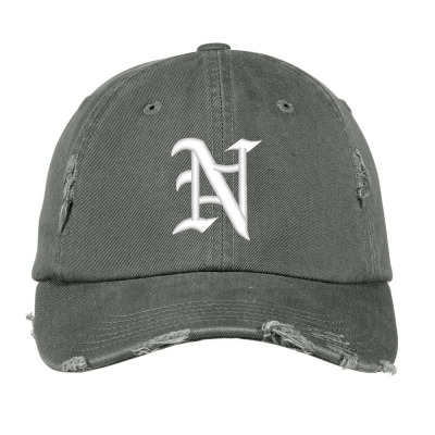 Old English Style Initial Letter N Embroidered Hat Distressed Cap Designed By Madhatter