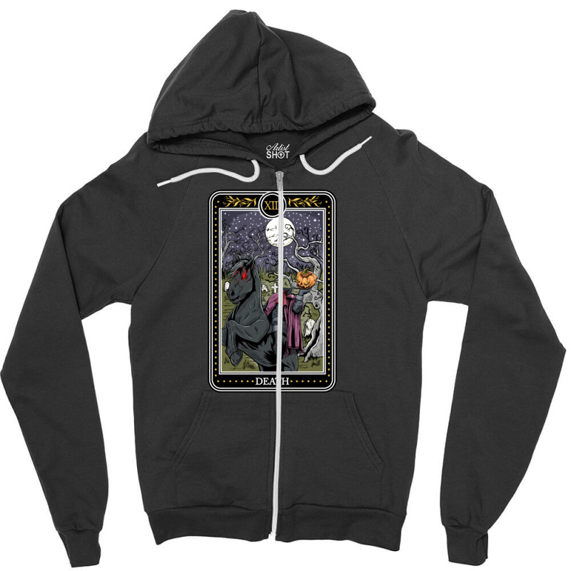 Death Tarot Card Graphic Halloween Pumpkin Horseman Pullover Hoodie Zipper Hoodie by Premium | Artistshot