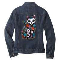 Cat Sugar Skull Mexico Calavera Dia De Los Muertos Halloween Ladies Denim Jacket | Artistshot