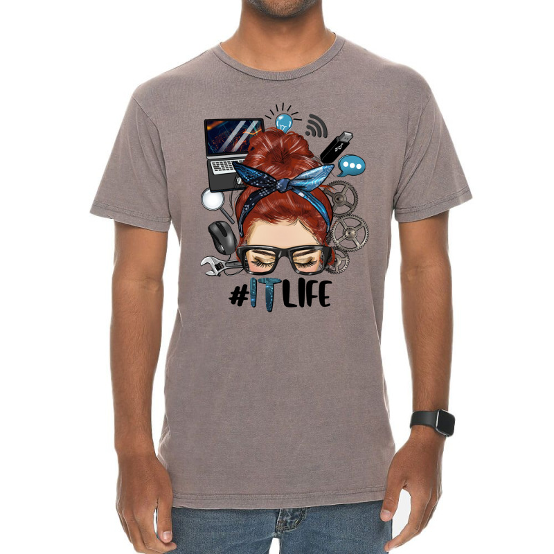 Redhead Messy Bun Information Technology Life Vintage T-Shirt by HRA Design Shop | Artistshot