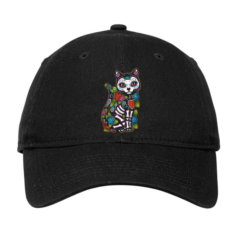 Cat Sugar Skull Mexico Calavera Dia De Los Muertos Halloween Adjustable Cap by SonjaBogenschutz | Artistshot