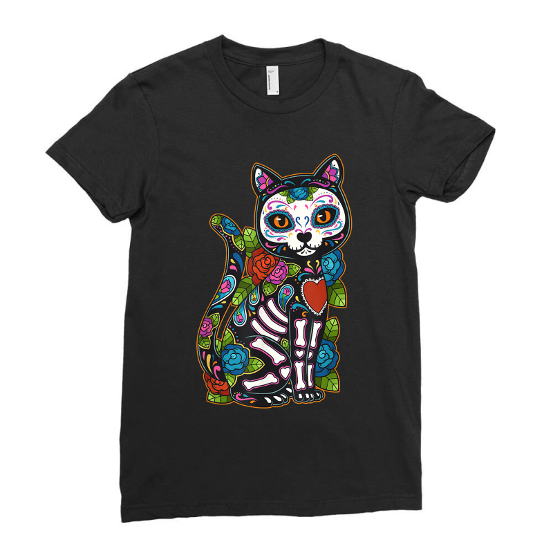 Cat Sugar Skull Mexico Calavera Dia De Los Muertos Halloween Ladies Fitted T-Shirt by SonjaBogenschutz | Artistshot