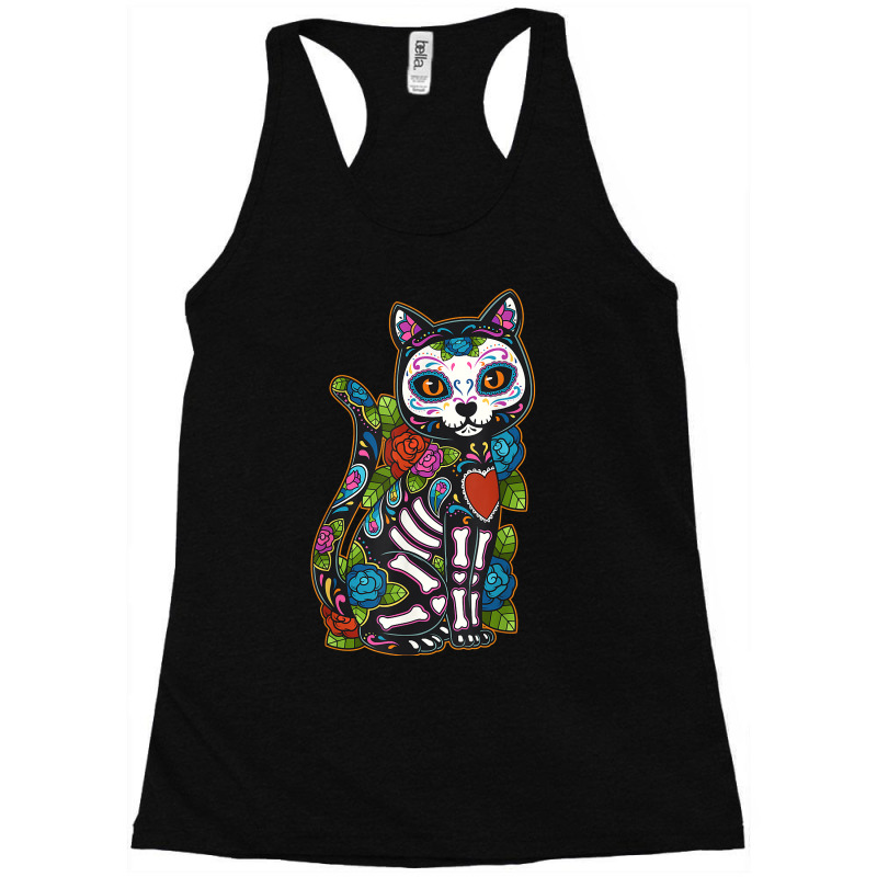 Cat Sugar Skull Mexico Calavera Dia De Los Muertos Halloween Racerback Tank by SonjaBogenschutz | Artistshot