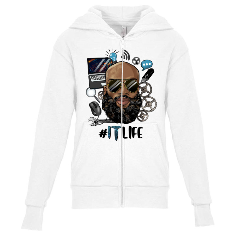 Black Bald Man Information Technology Life Youth Zipper Hoodie by HRA Design Shop | Artistshot