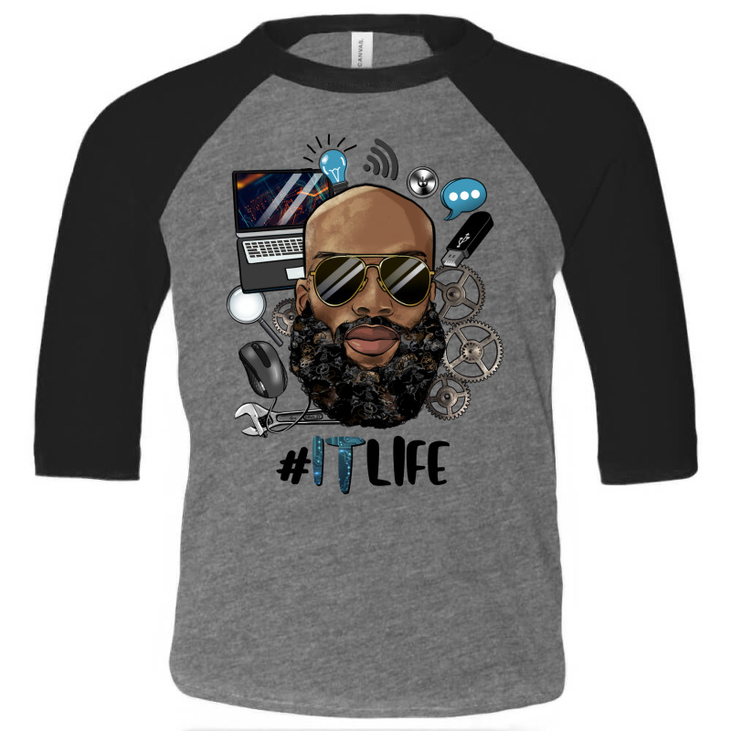 Black Bald Man Information Technology Life Toddler 3/4 Sleeve Tee by HRA Design Shop | Artistshot