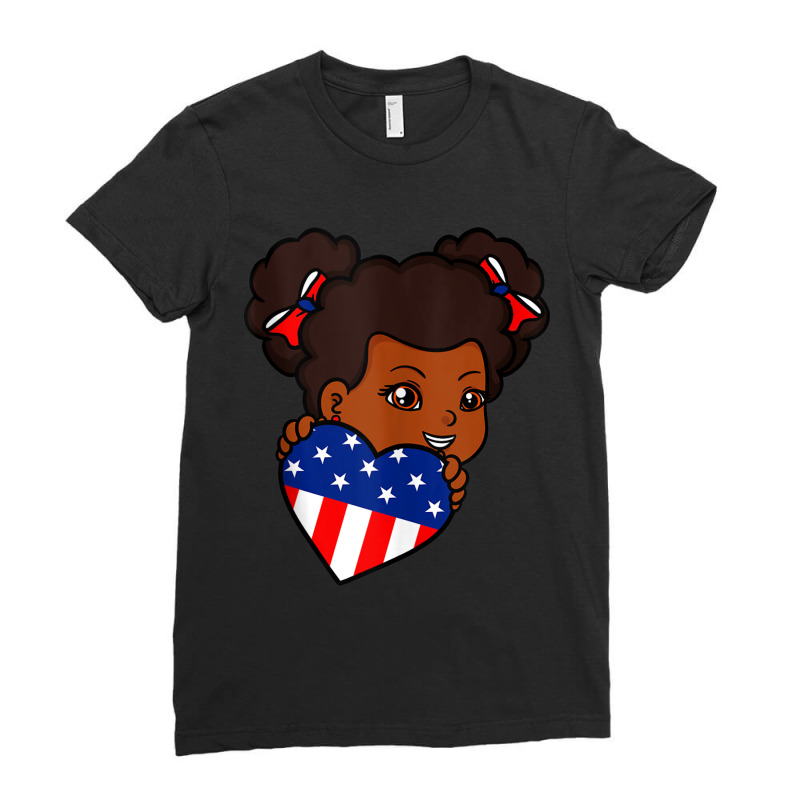 African American 4th Of July Afro Black Little Girl Usa Flag Painting Ladies Fitted T-Shirt by TyrellDesign | Artistshot