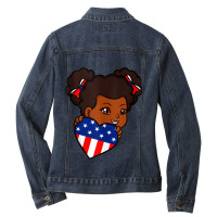 African American 4th Of July Afro Black Little Girl Usa Flag Painting Ladies Denim Jacket | Artistshot