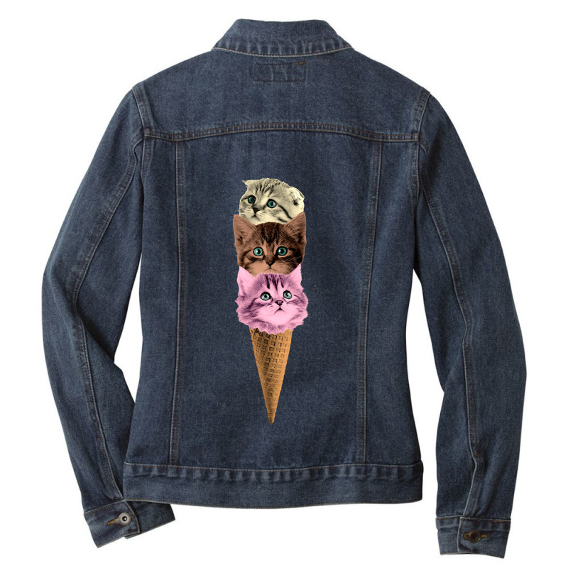 Meowscream Ice Cream Cone Kitten Pun Graphic Ladies Denim Jacket by new121 | Artistshot