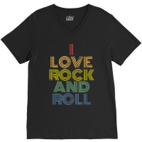 I Love Rock And Roll Distressed Rainbow 70s V-neck Tee | Artistshot