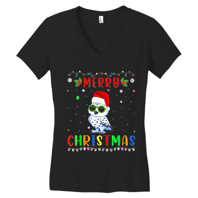 Xmas Light Snowy Owl Design Matching Christmas Pajama Women's V-Neck T-Shirt by saterseim | Artistshot