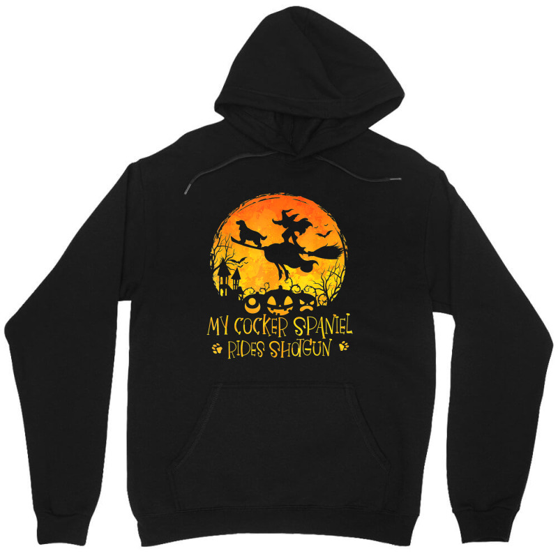 Halloween Cocker Spaniel Rides Shotgun Funny Dog Lover Unisex Hoodie by Newshirt | Artistshot