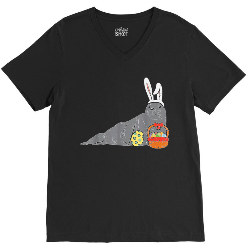 Easter Seal Bunny Eggs Basket Cute Sea Lion Men Women Kids V-Neck Tee by cm-arts | Artistshot