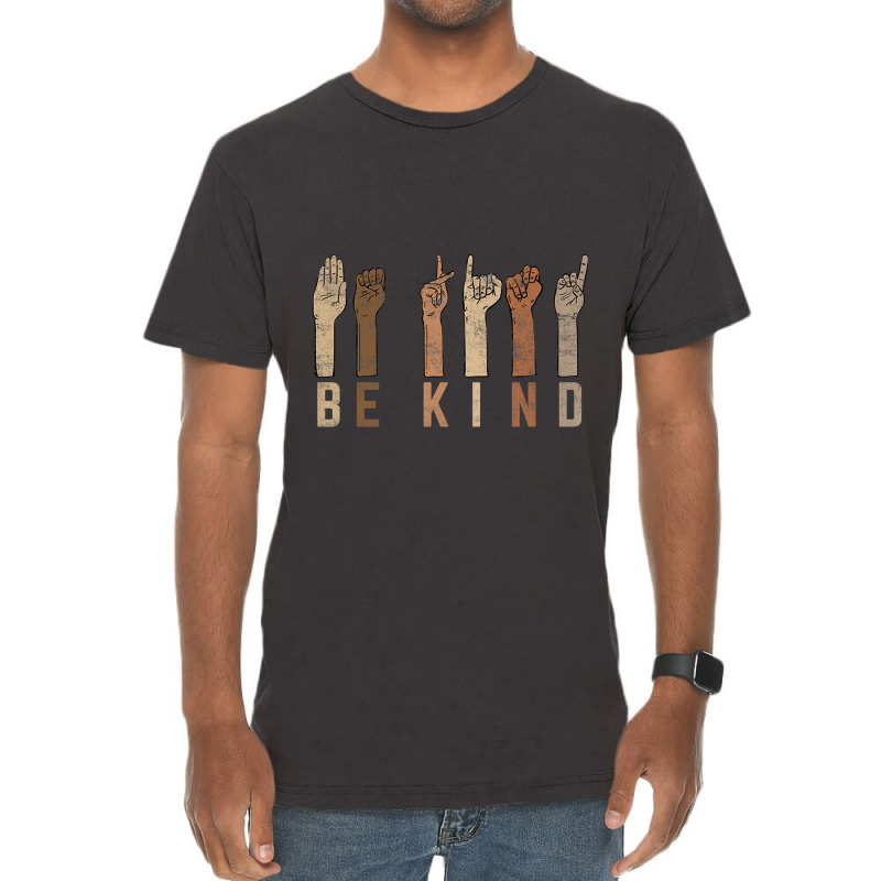 Be Kind Sign Language Fingers Melanin Distressed Style Music Vintage Vintage T-Shirt by TyrellDesign | Artistshot