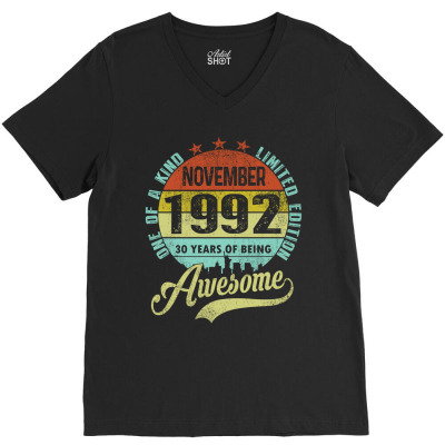 November 1992 30 Years Awesome Limited Edition V-neck Tee Designed By Twinklered.com