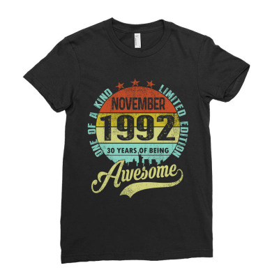 November 1992 30 Years Awesome Limited Edition Ladies Fitted T-shirt Designed By Twinklered.com