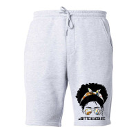 Afro Messy Bun Art Teacher Life T First Day Of School Cartoon Characte Fleece Short | Artistshot