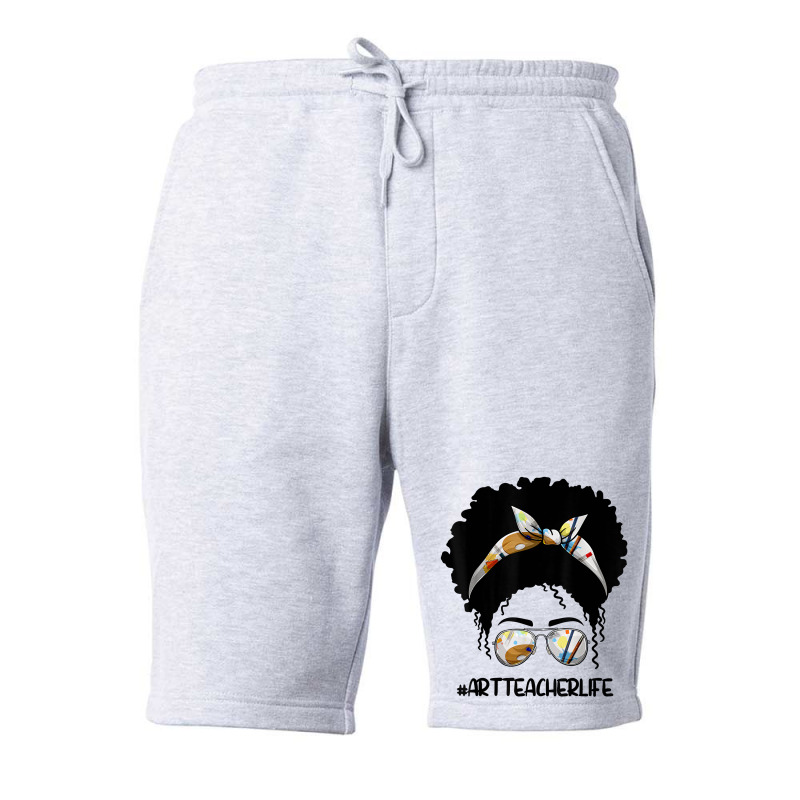 Afro Messy Bun Art Teacher Life T First Day Of School Cartoon Characte Fleece Short | Artistshot