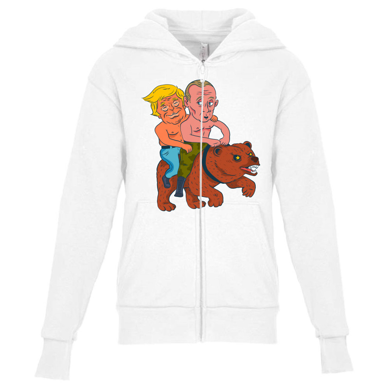 Trump And Putin Riding Bear Youth Zipper Hoodie | Artistshot