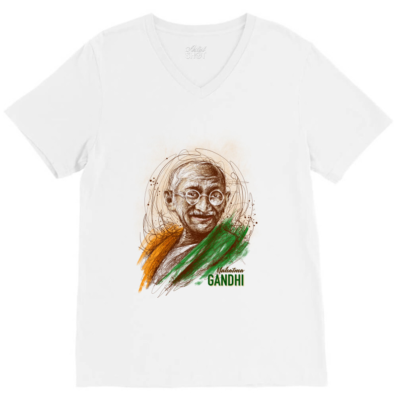 Mahatma Gandhi Jayanti Scribble Art V-neck Tee | Artistshot