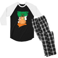 Distressed Irish Flag St Patricks Cat Tee Men's 3/4 Sleeve Pajama Set | Artistshot